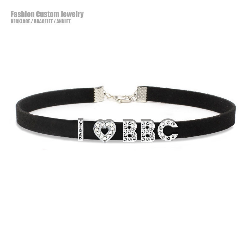 Crystal Choker Necklace - Goth Sexy strass lettres j'aime BBC