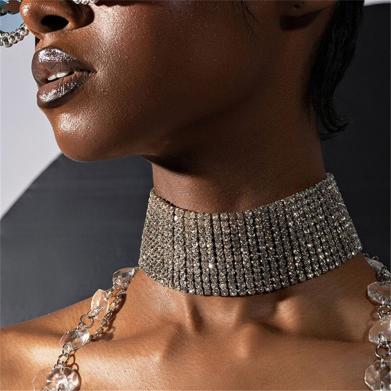 Crystal Choker Necklace - Ensemble collier et boucles d'oreilles en